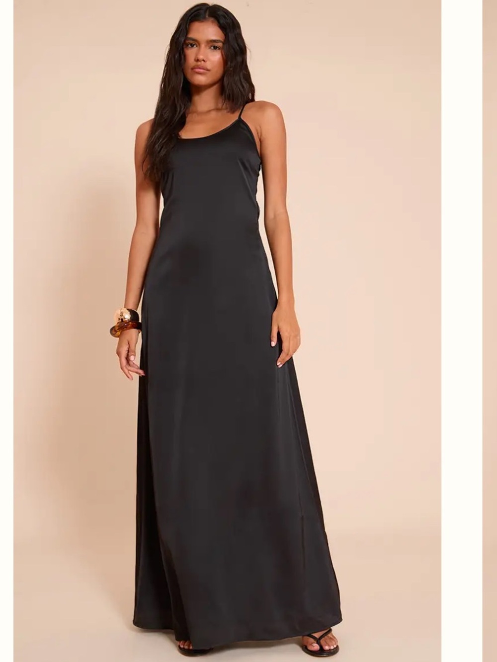 PrettyLittleThing Black Satin Scoop Neck Maxi Dress